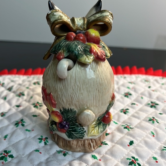 1996 Fitz and Floyd Christmas Holiday Rabbits Creamer Sugar Relish Dish - Picture 7 of 14